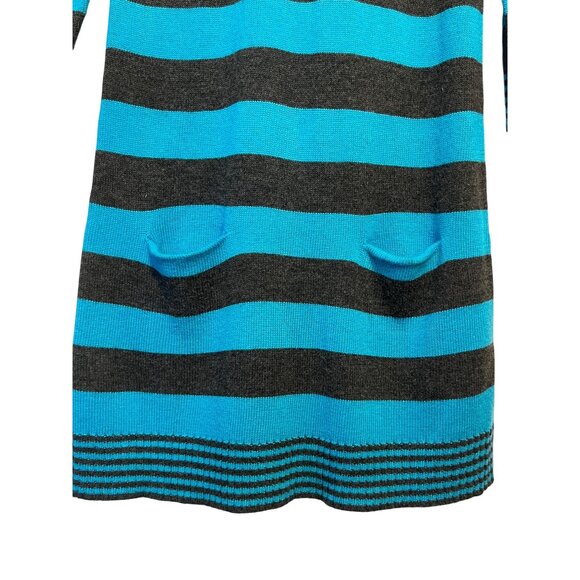 Express Women S Striped Sweater Dress Mini Blue/Black Nylon/Rayon/Wool Pockets - Picture 4 of 16